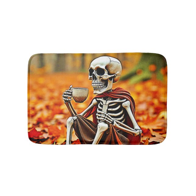 Autumn Skeleton Coffee Break Design Bath Mat (Front)