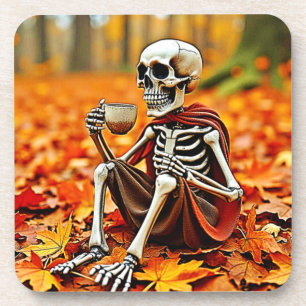 Autumn Skeleton Coffee Break Design Coaster