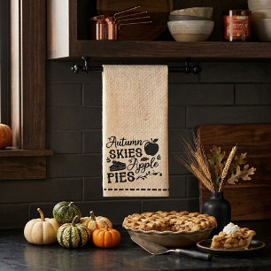 Autumn skies apple pies flour sack look kitchen towel
