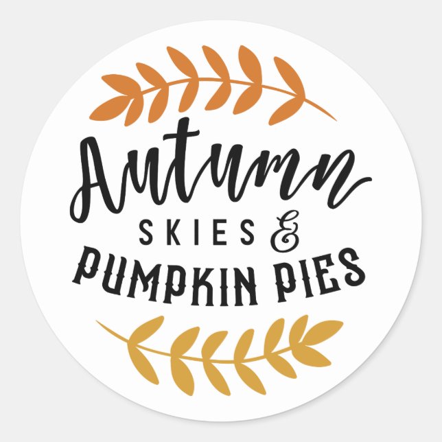 Autumn Skies Pumpkin Pies Fall Design Classic Round Sticker (Front)