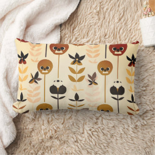 Autumn Skull Floral Pattern Lumbar Throw Pillow