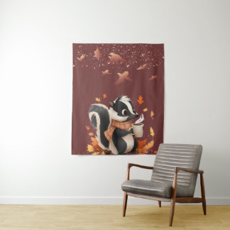 Autumn Skunk Coziness Tapestry | Cute Fall Animal
