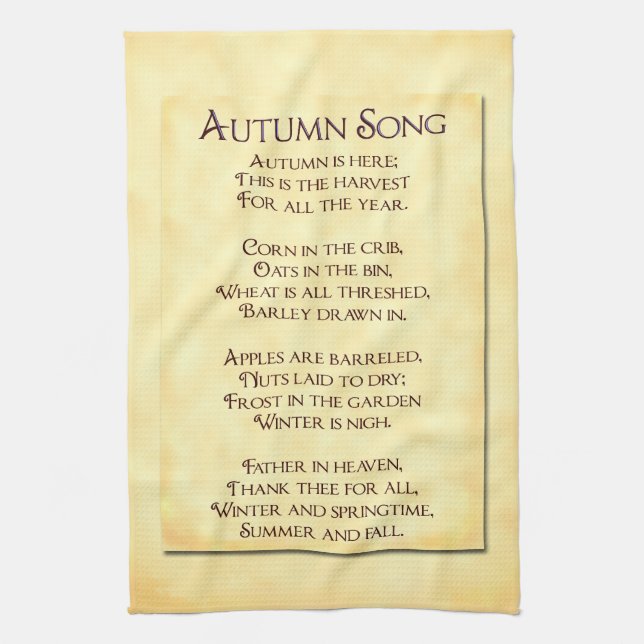 Autumn Song Thanksgiving Poem Kitchen Towel (Vertical)