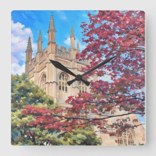 Autumn Spires – Oxford Cathedral in Fall Square Wall Clock