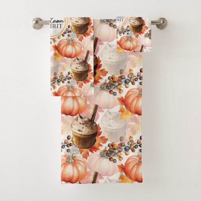 Autumn Spirit Cozy Watercolor Pattern Bath Towel Set (Insitu)