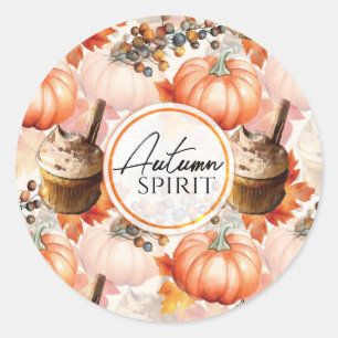 Autumn Spirit Cozy Watercolor Pattern Classic Round Sticker