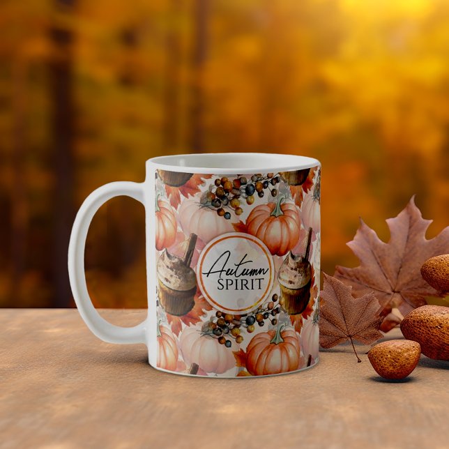 Autumn Spirit Cozy Watercolor Pattern Coffee Mug (Lovely Autumn colors cozy fall feeling)