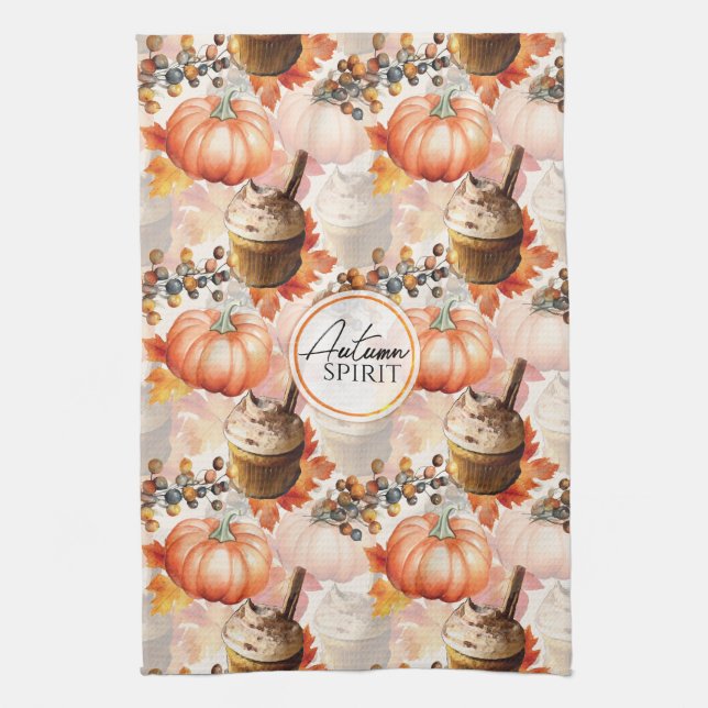 Autumn Spirit Cozy Watercolor Pattern Kitchen Towel (Vertical)