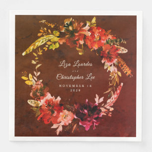 Autumn Splendor Fall Floral Wreath Browned Wedding Napkin