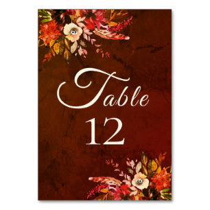 Autumn Splendour Fall Floral Wedding Table Number
