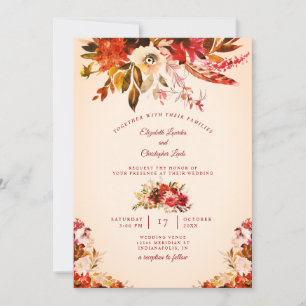 Autumn Splendour Floral Blushed Ivory Wedding Invitation