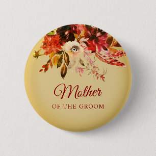 Autumn Splendour Floral GiIded Mother Of The Groom 2 Inch Round Button
