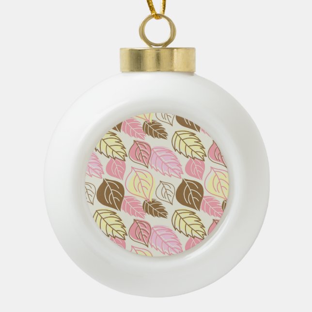 Autumn Splendour: Leaf Seamless Pattern Ceramic Ball Christmas Ornament (Front)