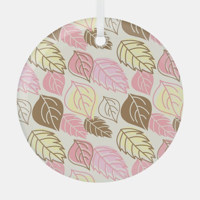 Autumn Splendour: Leaf Seamless Pattern Glass Ornament (Front)