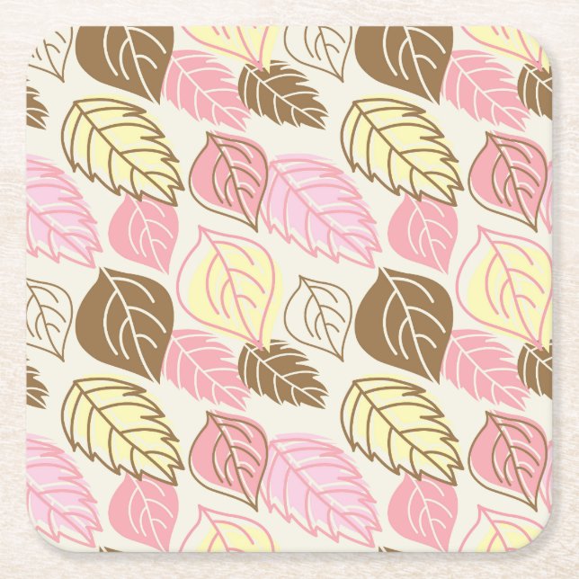 Autumn Splendour: Leaf Seamless Pattern Square Paper Coaster (Front)