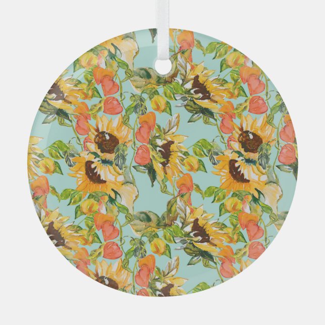 Autumn Splendour: Seamless Nature Pattern Glass Ornament (Front)
