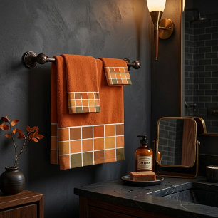 Autumn squares bath towel set