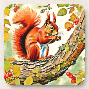 Autumn Squirrel Art Coaster