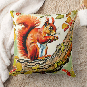 Autumn Squirrel Art Throw Pillow