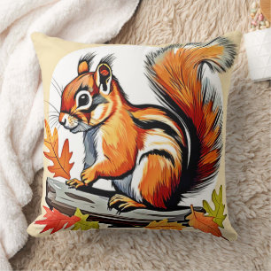 Autumn Squirrel Charm Design Throw Pillow