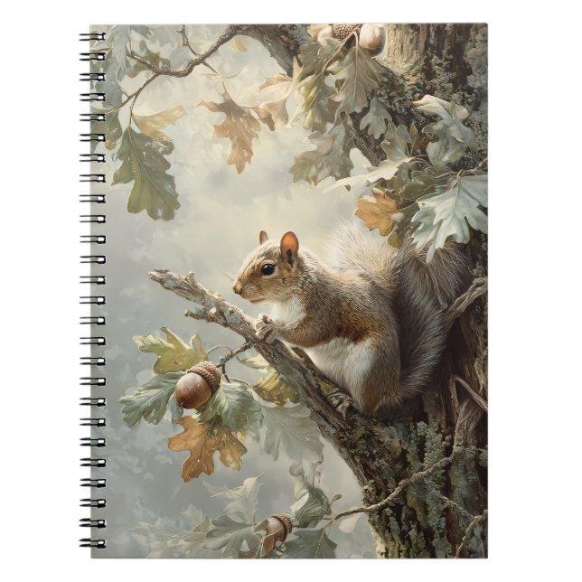 Autumn Squirrel Oak Tree Woodland Art Notebook (Front)