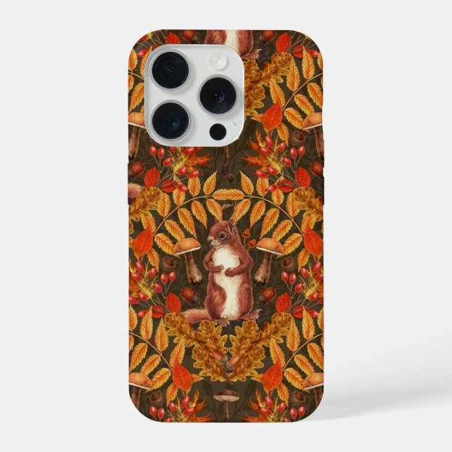 Autumn squirrel on dark brown iPhone case (Back)