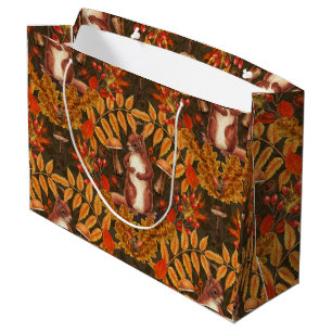Autumn squirrel on dark brown large gift bag