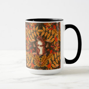 Autumn squirrel on dark brown mug