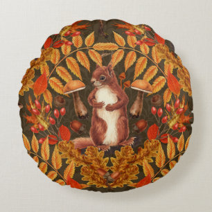 Autumn squirrel on dark brown round pillow