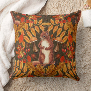 Autumn squirrel on dark brown throw pillow