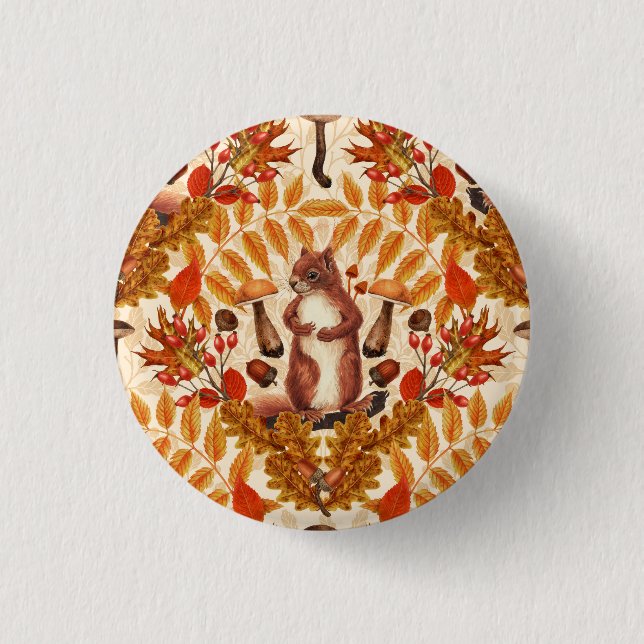 Autumn squirrel on off white 1 inch round button (Front)