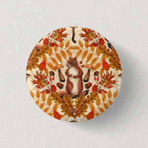 Autumn squirrel on off white 1 inch round button
