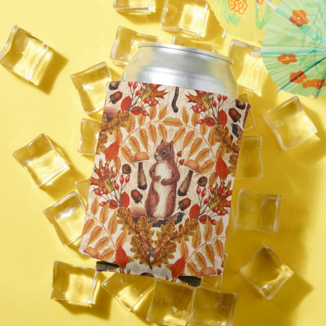 Autumn squirrel on off white can cooler (In Situ Summer)