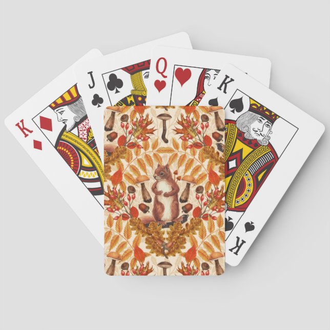 Autumn squirrel on off white playing cards (Back)