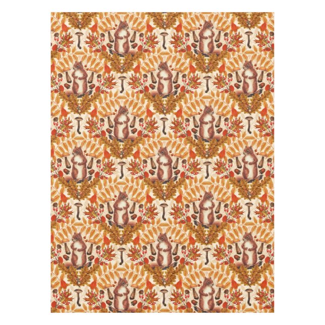Autumn squirrel on off white tablecloth (Front)