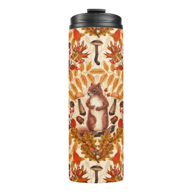 Autumn squirrel on off white thermal tumbler (Front)