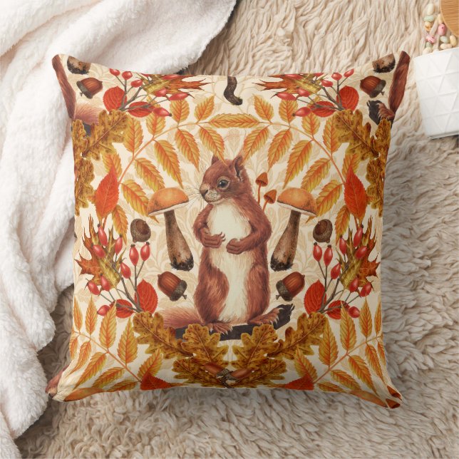 Autumn squirrel on off white throw pillow (Blanket)