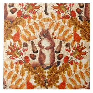 Autumn squirrel on off white tile