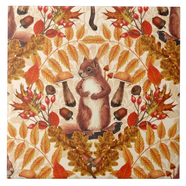 Autumn squirrel on off white tile (Front)