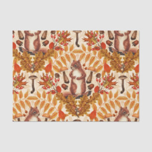 Autumn squirrel on off white tissue paper
