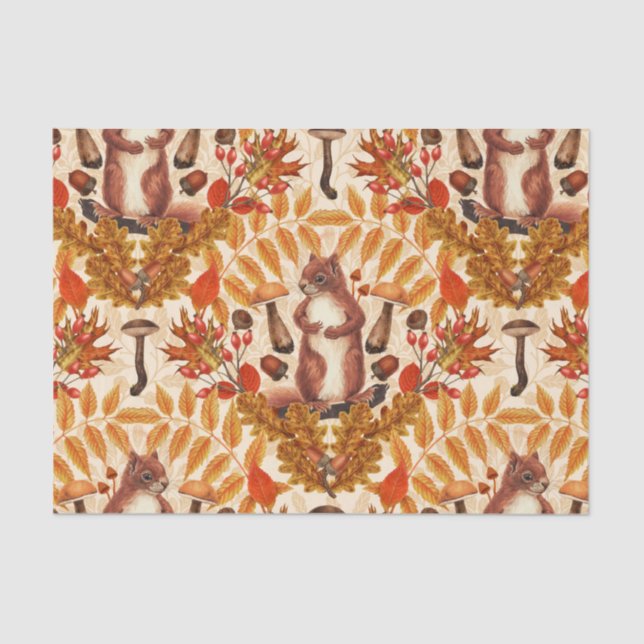Autumn squirrel on off white tissue paper (Front)