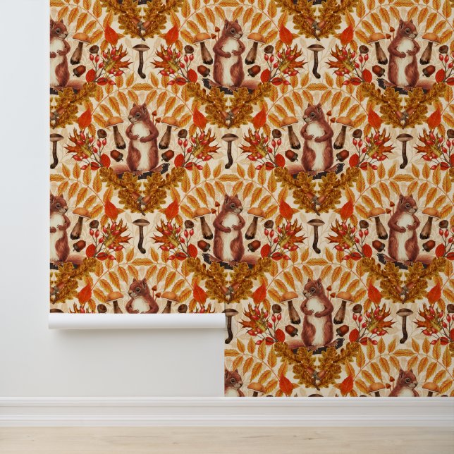 Autumn squirrel on off white wallpaper (Application)
