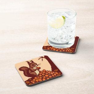 🐿️ Autumn Squirrel – Set of 6 Coasters
