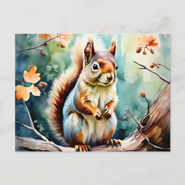 Autumn Squirrel Watercolor Postcard (Front)