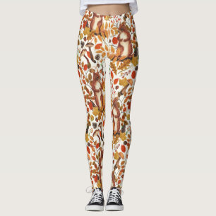 Autumn squirrels and autumnal flora on off white leggings
