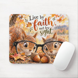 Autumn Squirrels Looking Through Glasses Mouse Pad