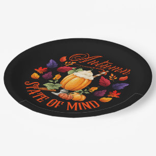 Autumn State Of Mind Black Paper Plate