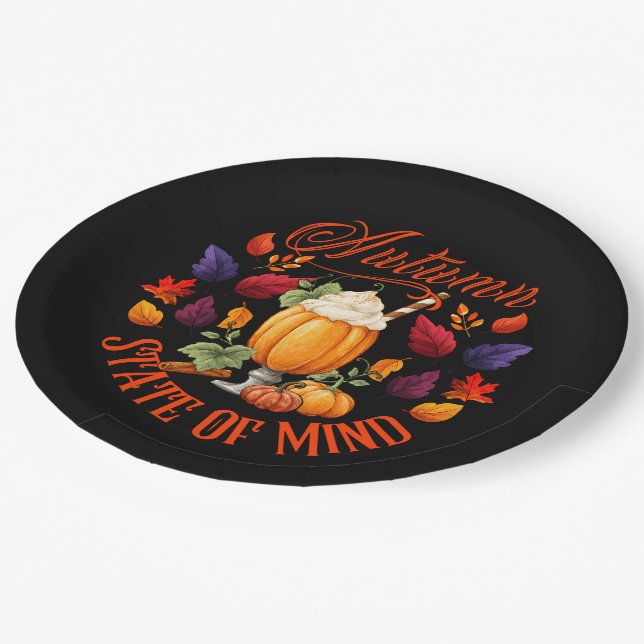 Autumn State Of Mind Black Paper Plate (Angled)