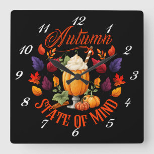 Autumn State Of Mind Black Square Wall Clock
