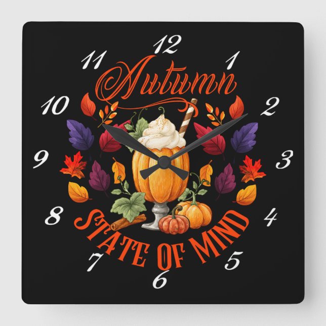 Autumn State Of Mind Black Square Wall Clock (Front)